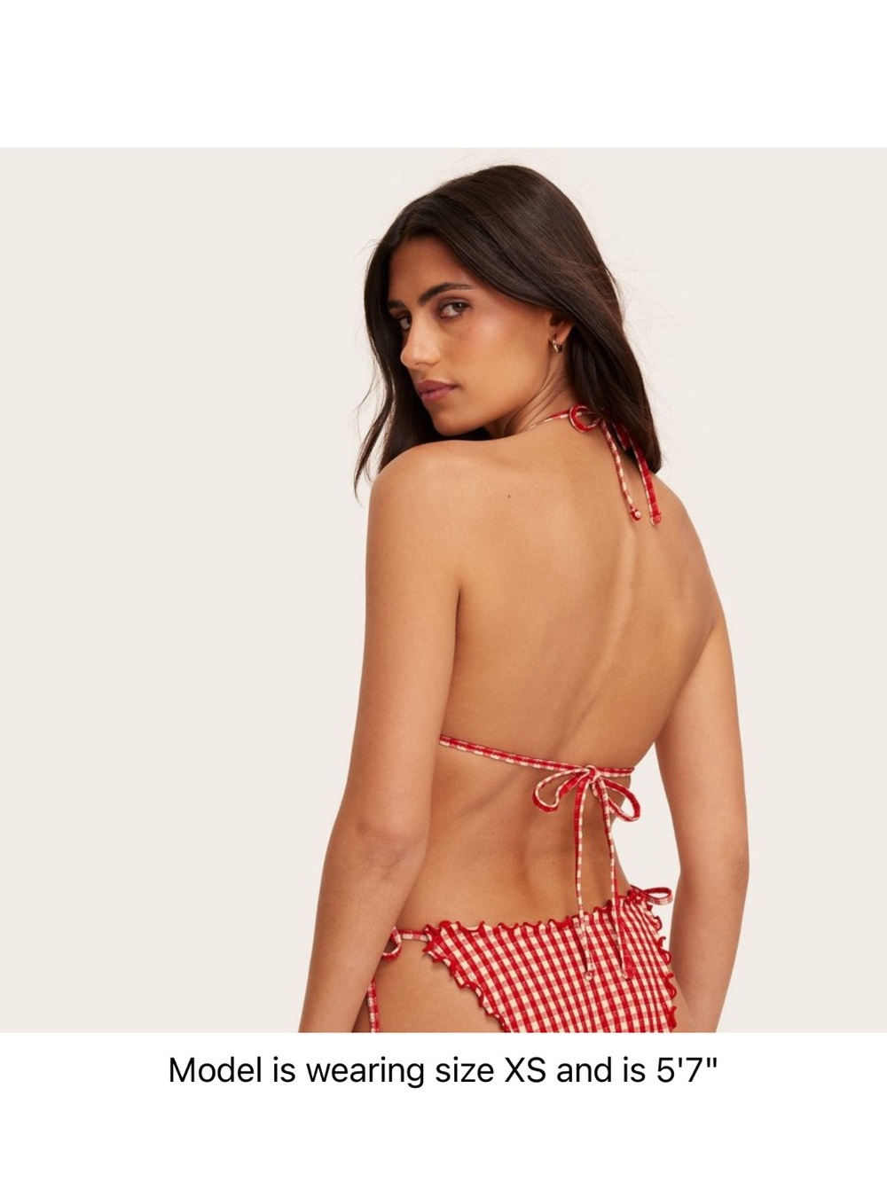 Women's Lettuce Edge Triangle Bikini Top - Parke x Target Red Gingham Check XS - Picture 4 of 9